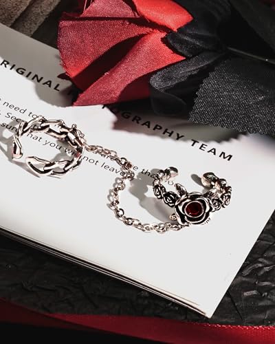 Detalle de Zikichiky Silver Rose Double Ring Chain Gothic Adjustable Ring for Women