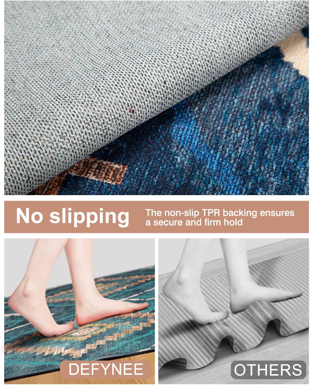 Thumbnail 2 de DEFYNEE Machine Washable Rugs 120x180 cm (Vintage Blue, Non-Slip Short Pile)