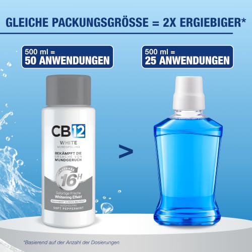 Thumbnail 7 de CB12 White Mundspülung Mint, 500 ml – 12 Stunden frischer Atem, Zähneaufhellung nach 2 Wochen, Fluorid für stärkeren Zahnschmelz