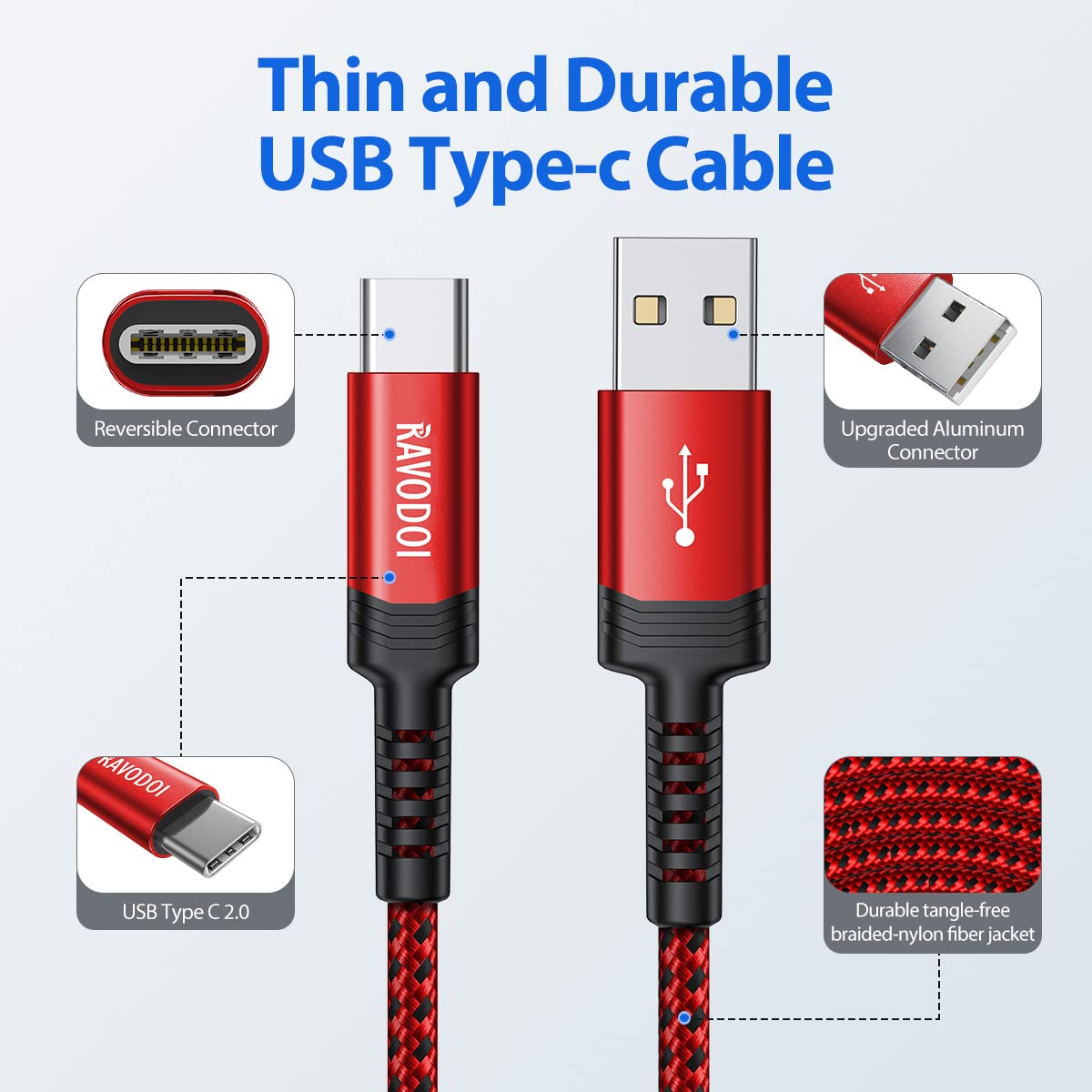 Thumbnail 4 de RAVODOI USB-C Charger Cable (2m 3-Pack) fast charging braided lead