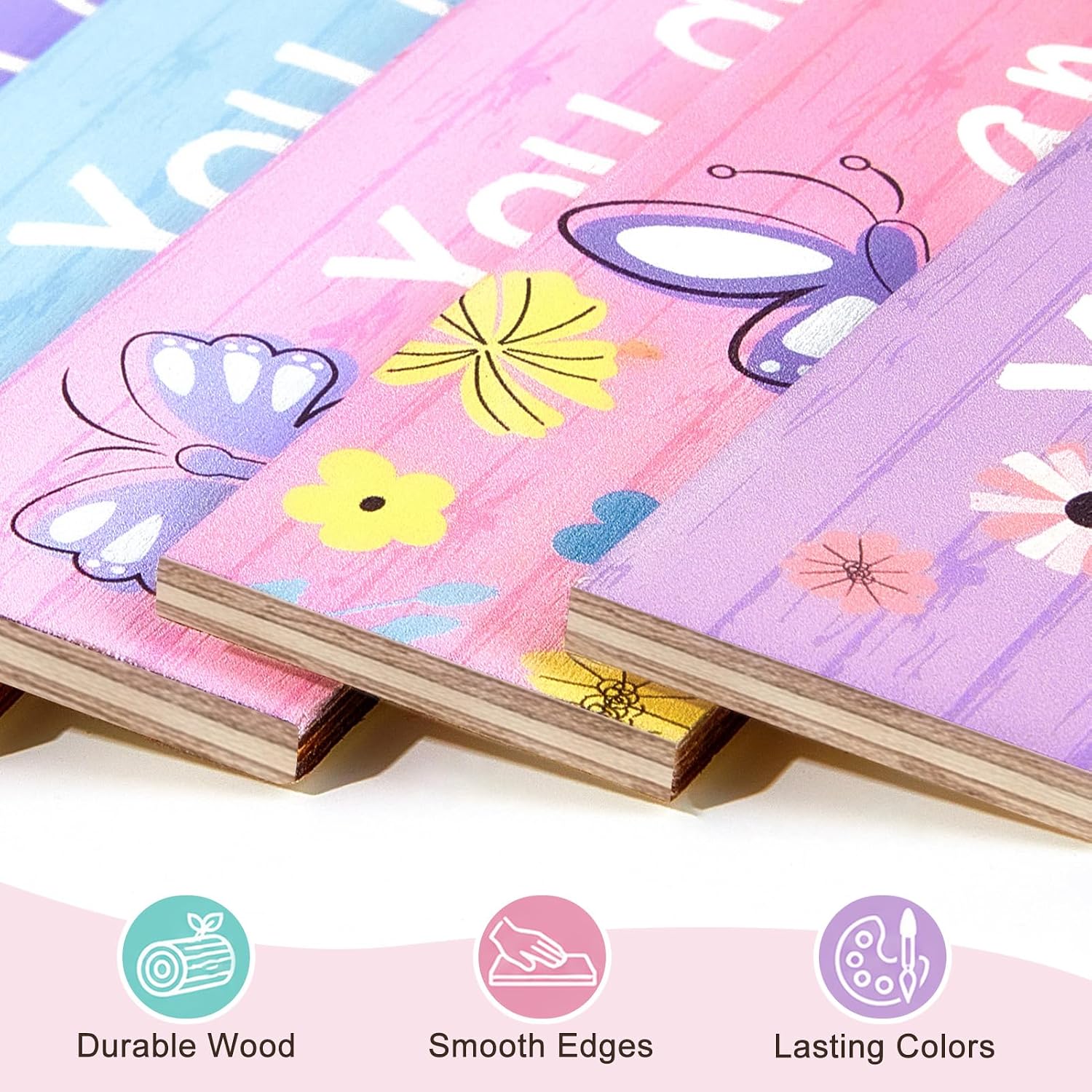 Detalle 2 de Beinou Purple Butterfly Wooden Wall Plaque Set with Motivational Phrases