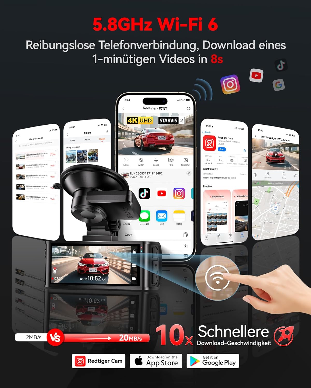 Thumbnail 4 de REDTIGER F7N Touch 4K Dashcam mit GPS und 128GB Karte