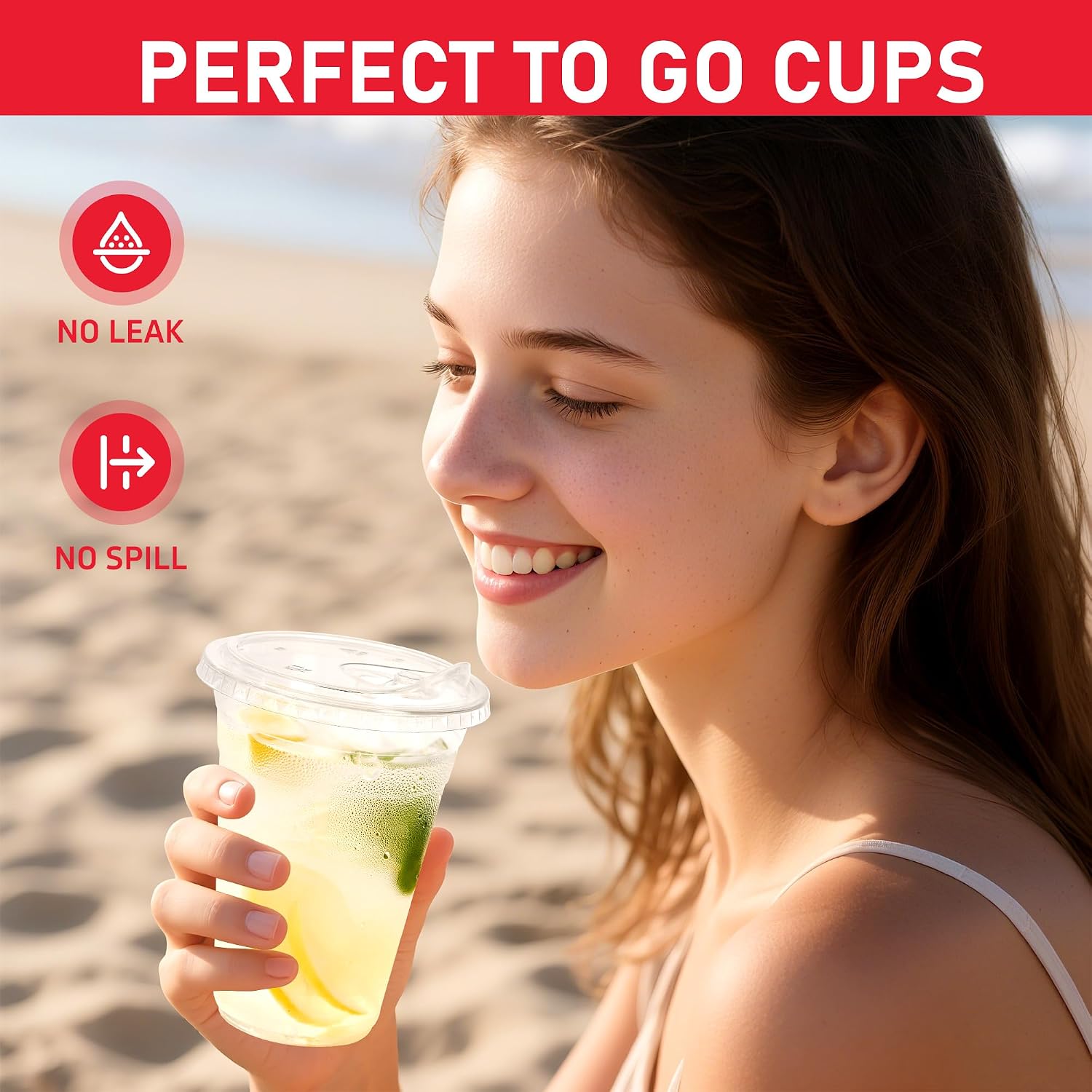 Thumbnail 4 de VPACKDUO 16 oz Plastic Cups with Lids (100 Pack) – Clear, Strawless Sip Lids