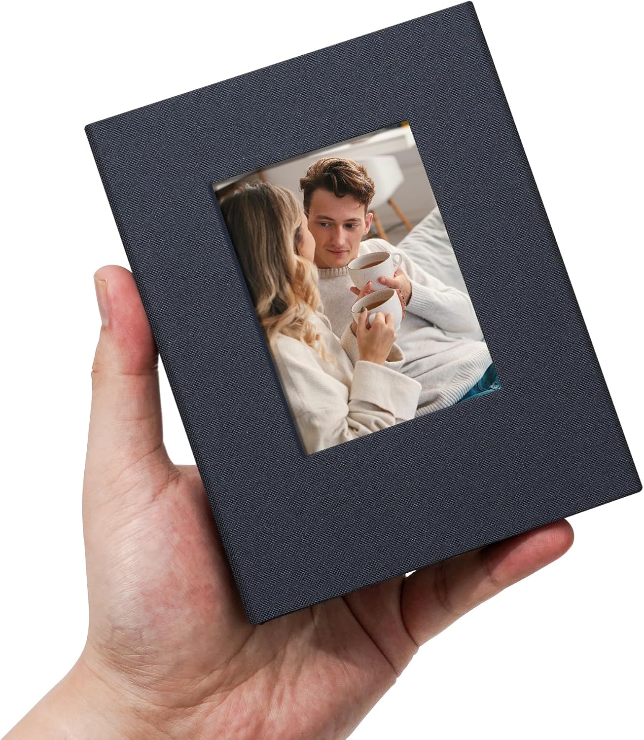 Kleines Fotoalbum Einsteckalbum 10x15 mit Fenster – 100 Taschen Mini Fotoalbum zum Selbstgestalten (Graublau)