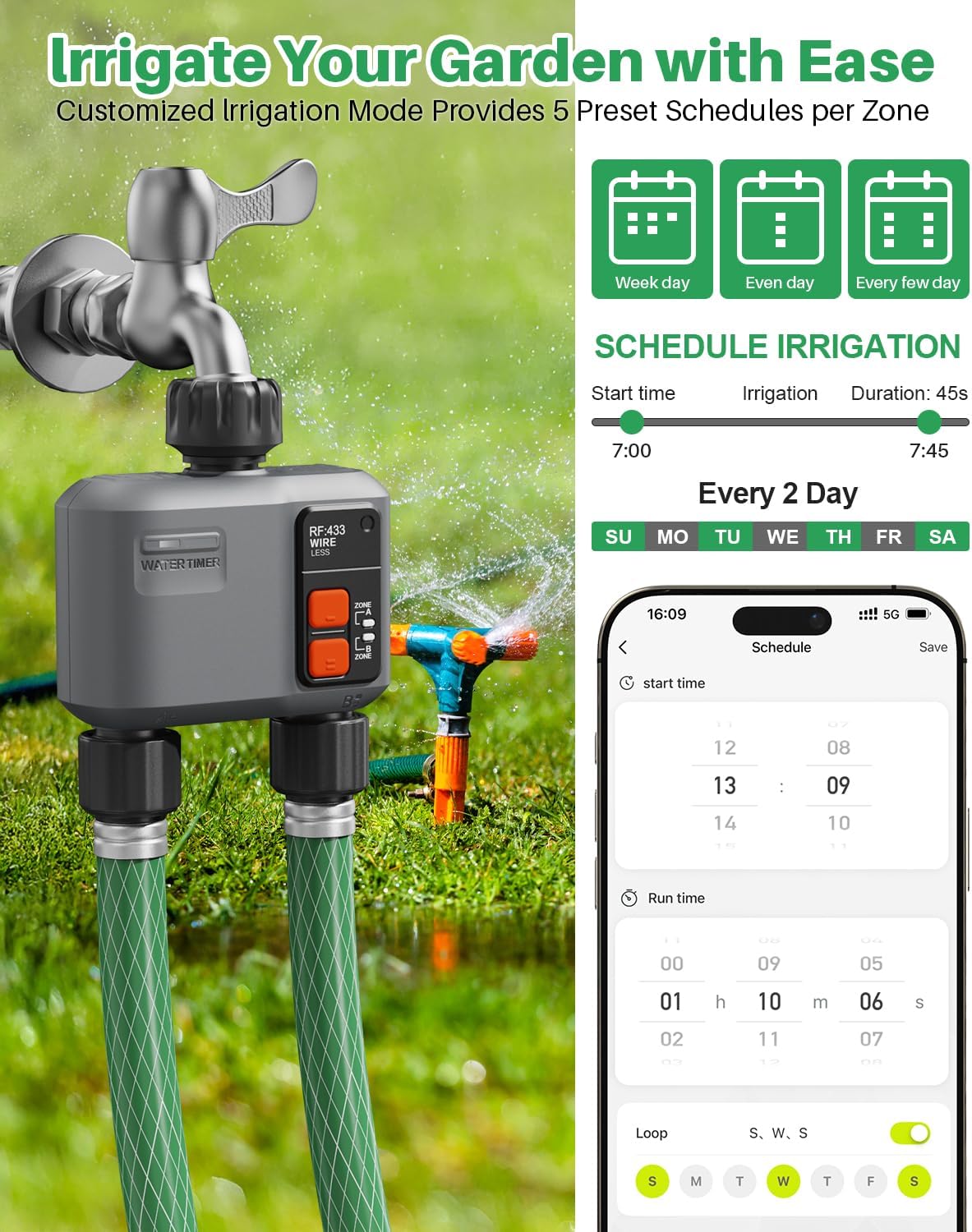 Thumbnail 6 de JohGee Programmatore di irrigazione WiFi a 2 uscite con RF 300M – controllo intelligente per giardino