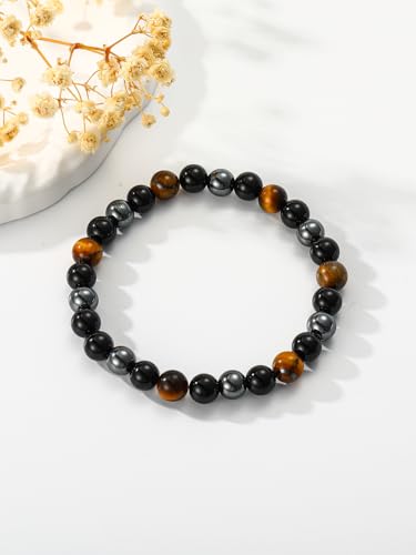 Detalle 2 de Aretas Black Tourmaline Eye of The Tiger Hematite Crystal Beaded Bracelet for Women