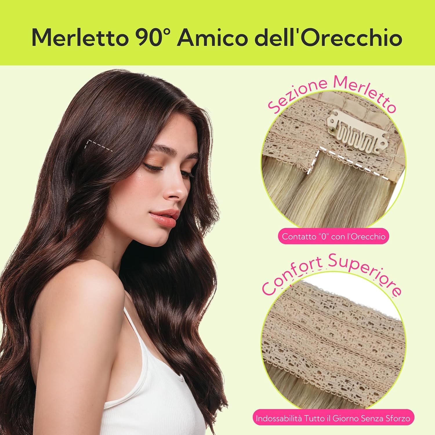 Detalle 2 de hotbanana Extension Capelli Veri con Filo Invisibile, 35 cm — Capelli Umani Remy Lisci