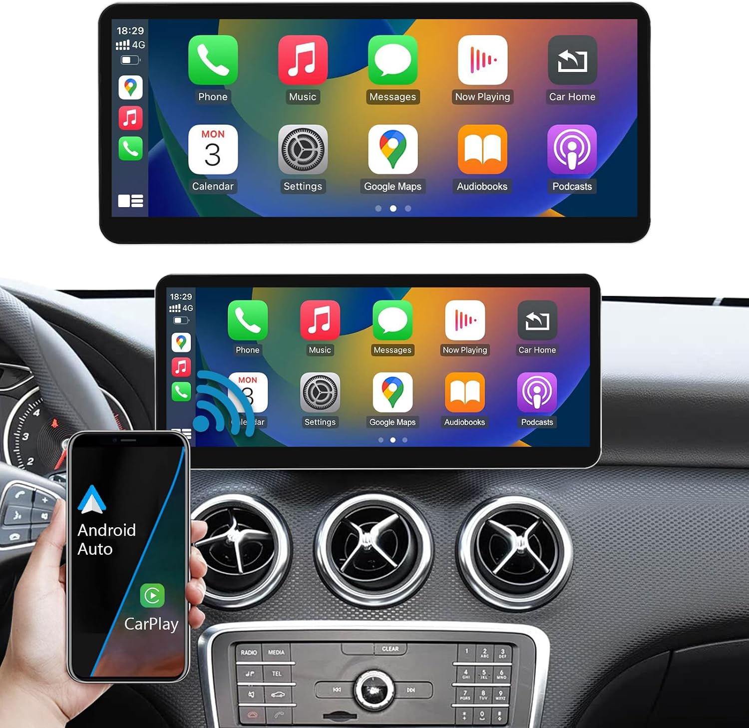 Detalle de Ninetom autoradio da 12,3 pollici per Mercedes Classe A/GLA/CLA (2016-2018) con CarPlay, Android Auto e GPS