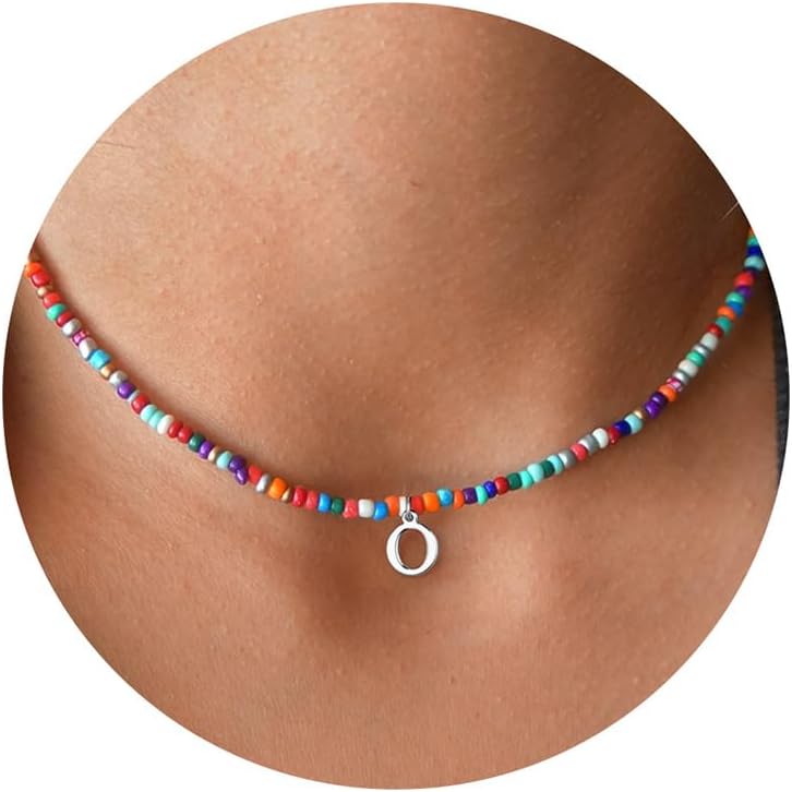 Detalle de TINGN Collana girocollo bohémien con perline colorate e iniziale, personalizzabile