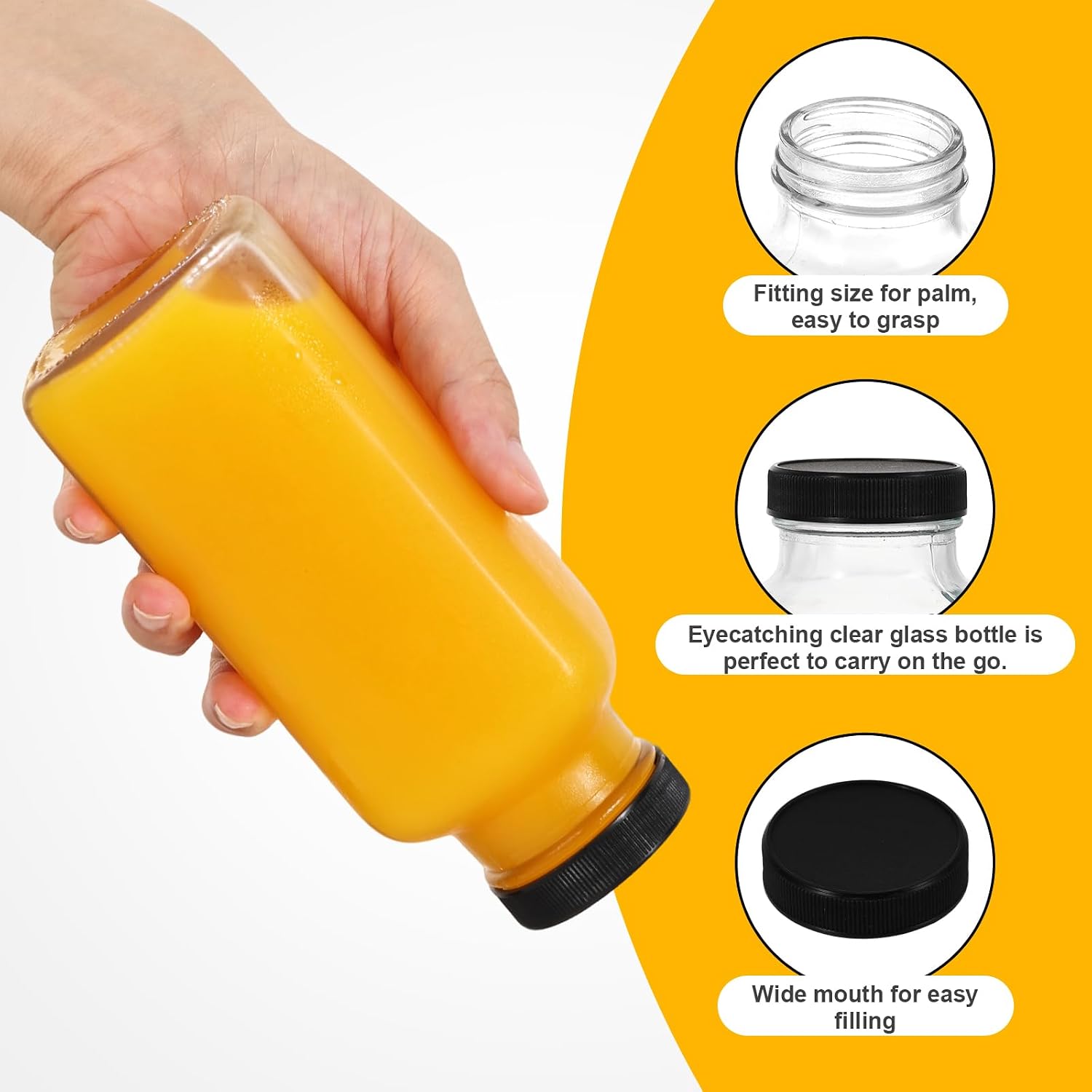 Detalle de LIMILI 4 x 500ml Glass Bottles with Lids – Reusable Wide Mouth Clear Glass Jars for Milk, Juices and Homemade Beverages