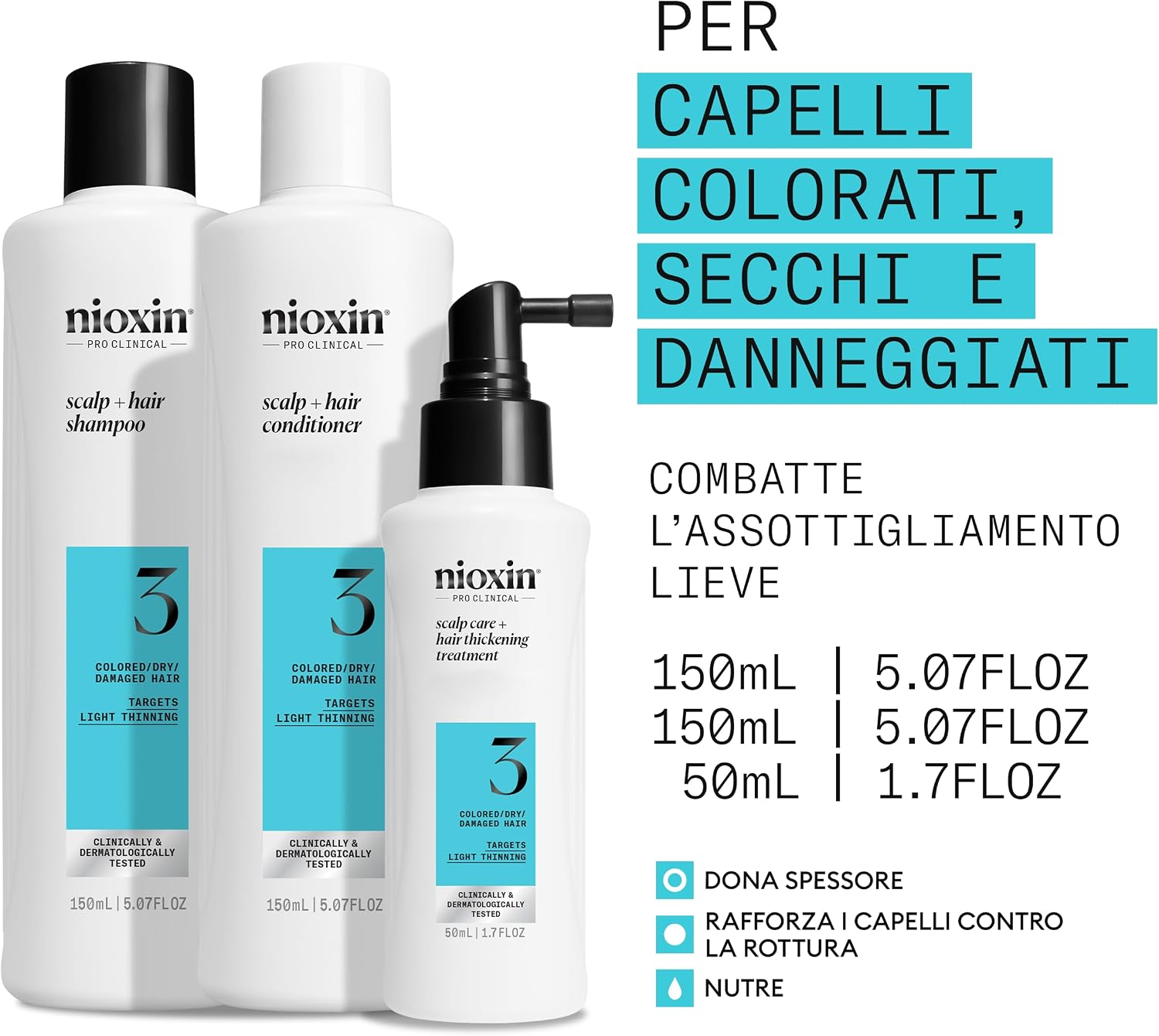 Detalle de Nioxin Scalp + Hair Thickening Sistema 3 per Capelli Secchi o Danneggiati con diradamento lieve