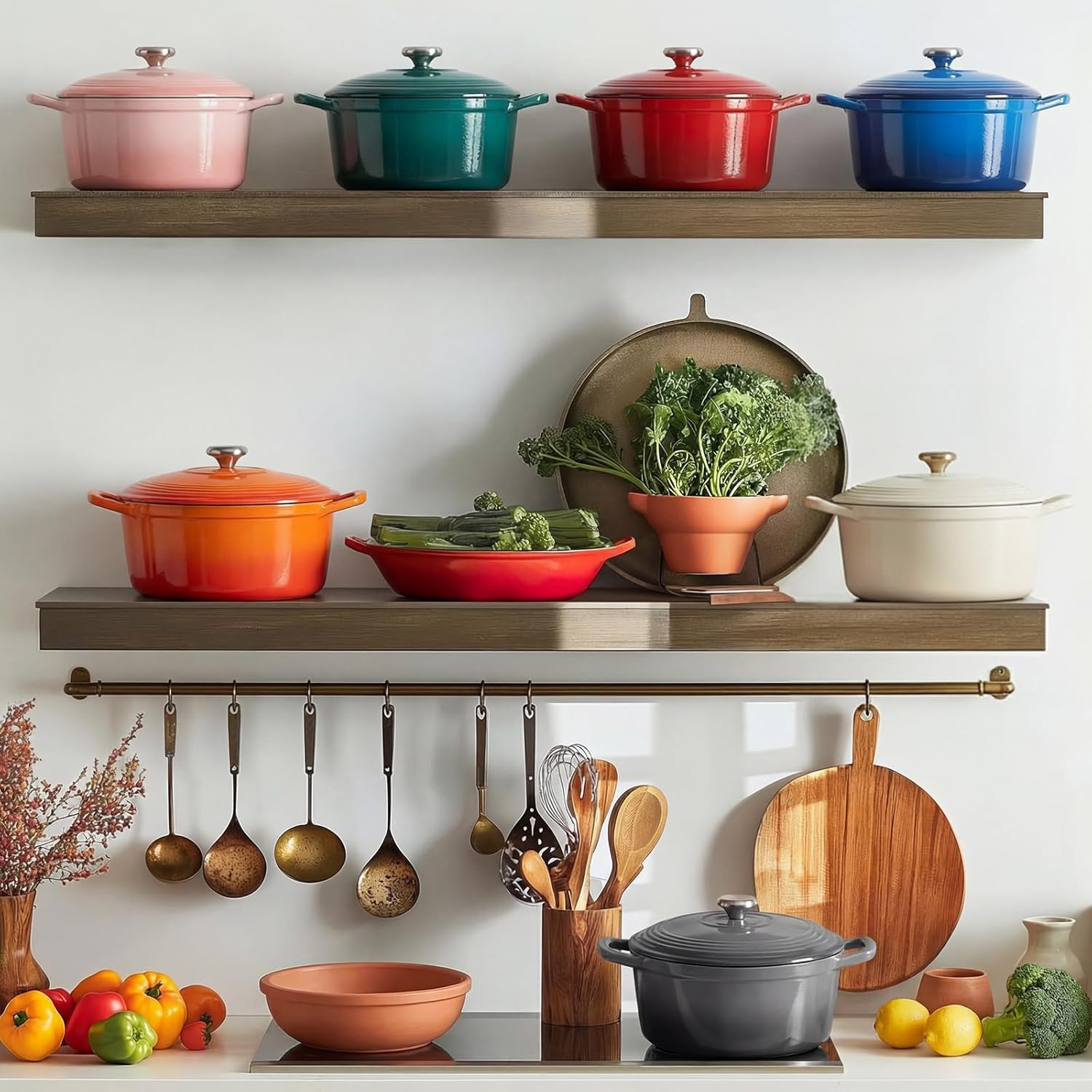 Thumbnail 6 de Overmont Enameled Cast Iron Dutch Oven (5.5QT) with Lid, Cookbook & Cotton Potholders — White