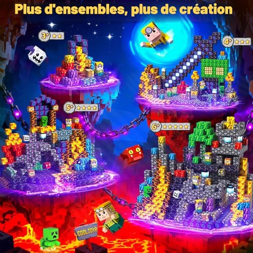Detalle de COOLJOYA 150 Pièces Construction Magnétique – Cube Magnétique pour enfants (Magma noir & Château médiéval)