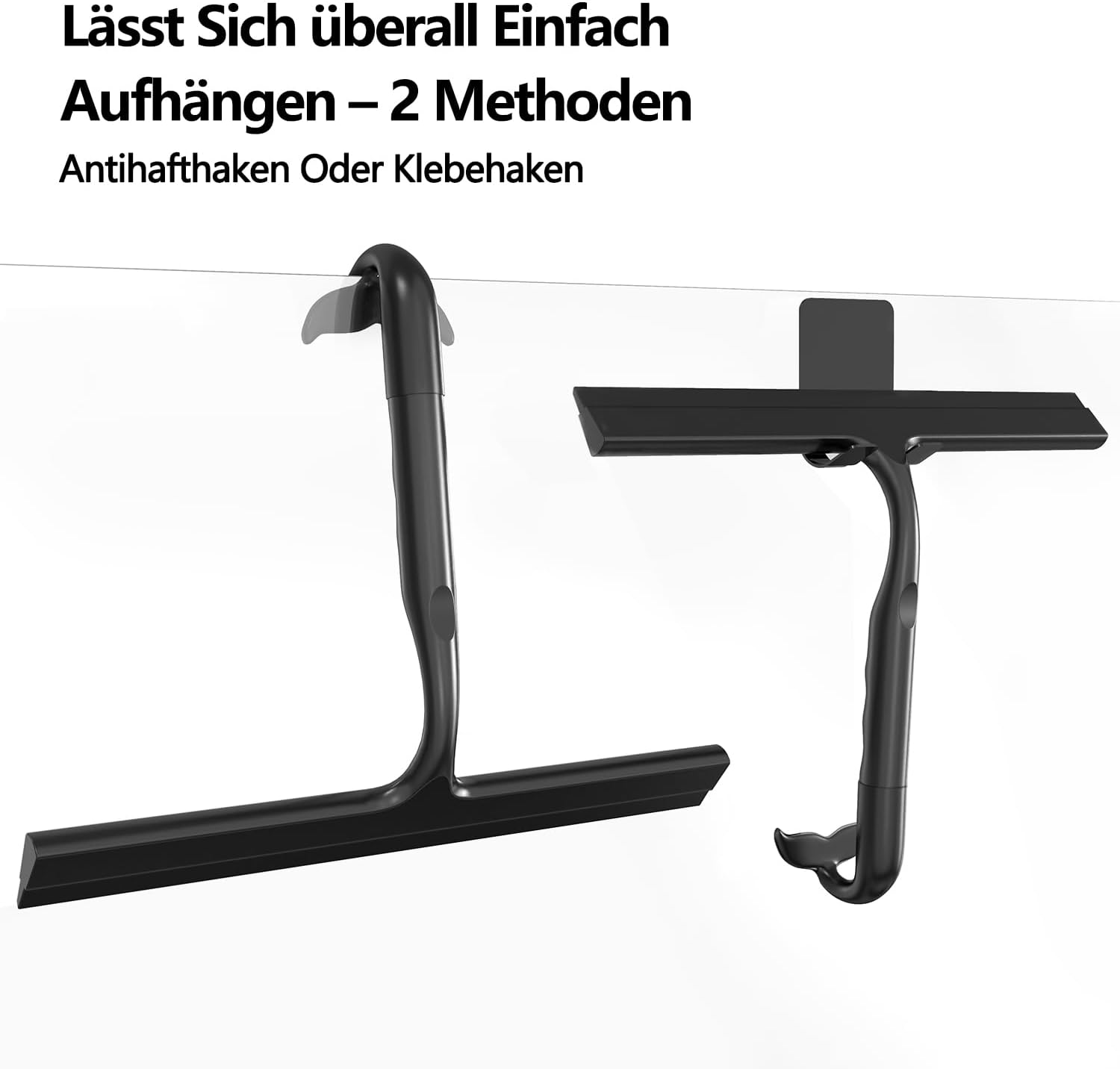 Thumbnail 1 de Duschabzieher Schwarz (Silikon, 25 cm) mit integriertem Haken – einteilig, streifenarm für Dusche & Glas