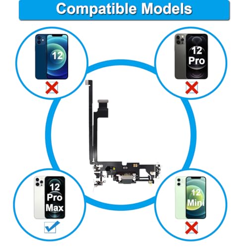 Thumbnail 1 de ZHUROUPU Câble Flexible de Remplacement pour Port de Charge iPhone 12 Pro Max 6,7" – Dock/Charge/Écouteur Noir