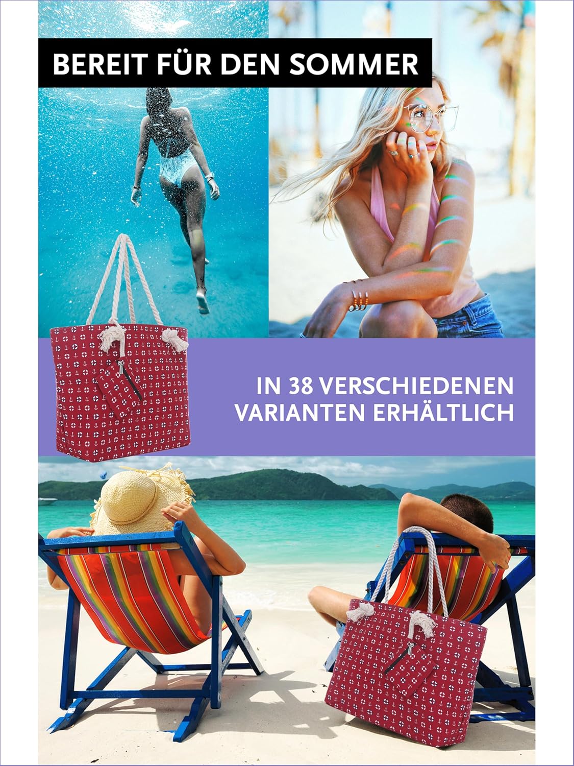 Thumbnail 4 de DonDon Strandtasche XXL mit Reißverschluss – Umhängetasche Damen, Shopper Beachbag mit Schulterriemen