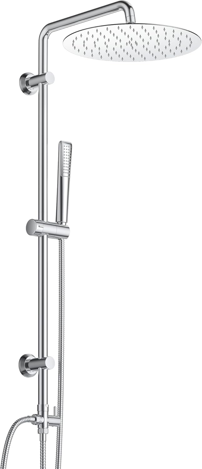 Görbach Colonna Doccia in Acciaio Inox Senza Miscelatore, 92 cm, Soffione Vapore 25 cm e Doccetta a Mano