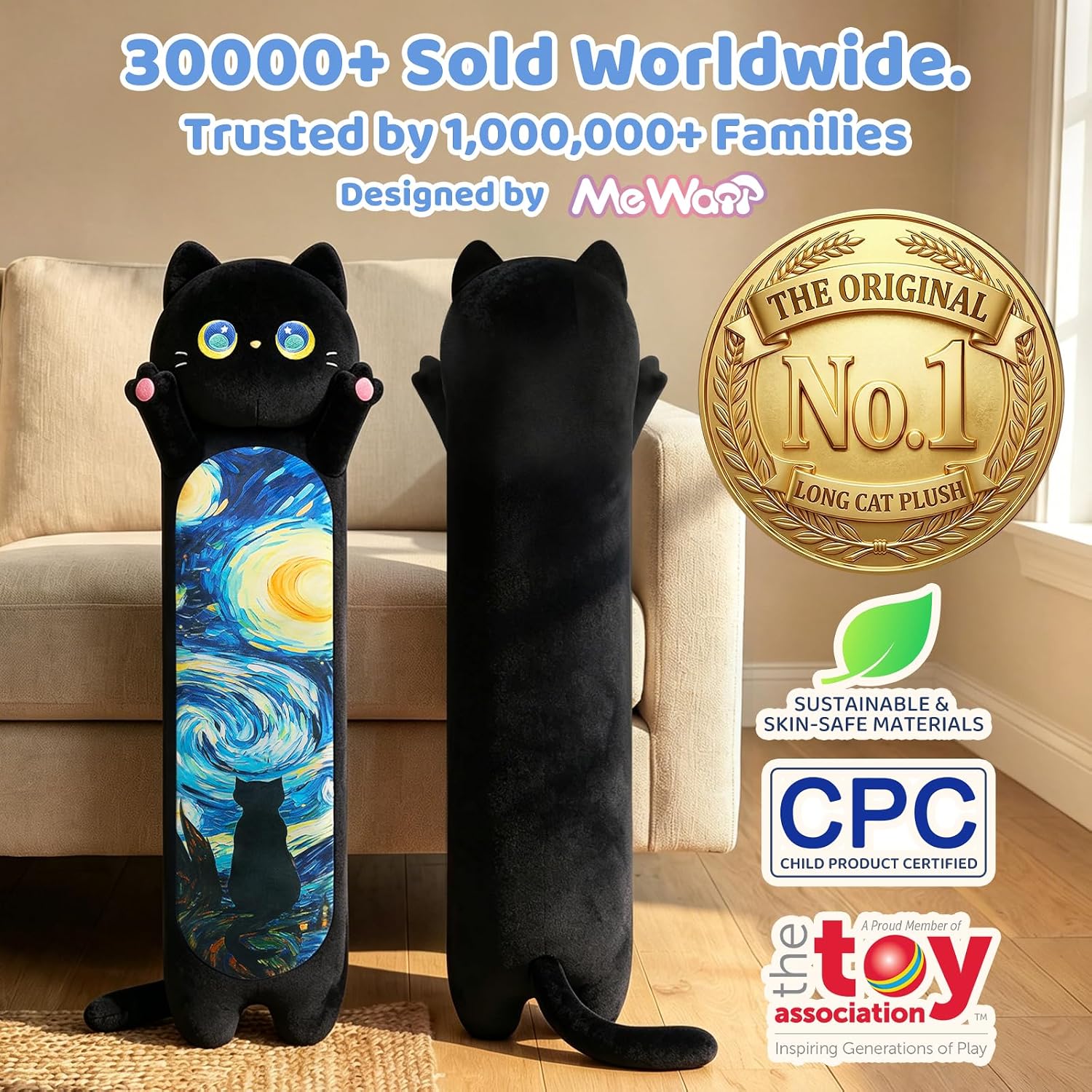 Detalle 2 de Mewaii Long Cat Plush: 5 Sizes for Cozy Hugs and Big, Soft Support