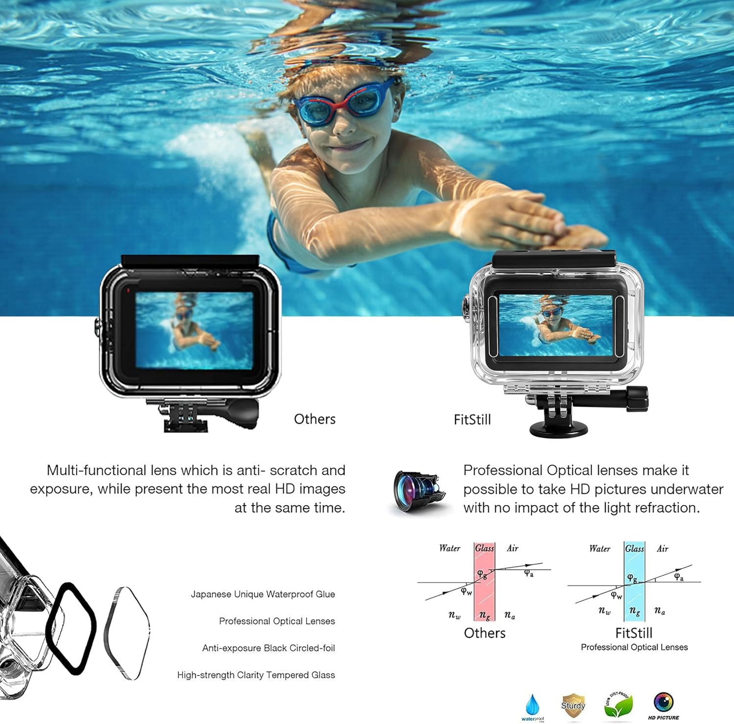 Detalle de FitStill 196FT/60M Underwater Waterproof Case for DJI Osmo Action 6