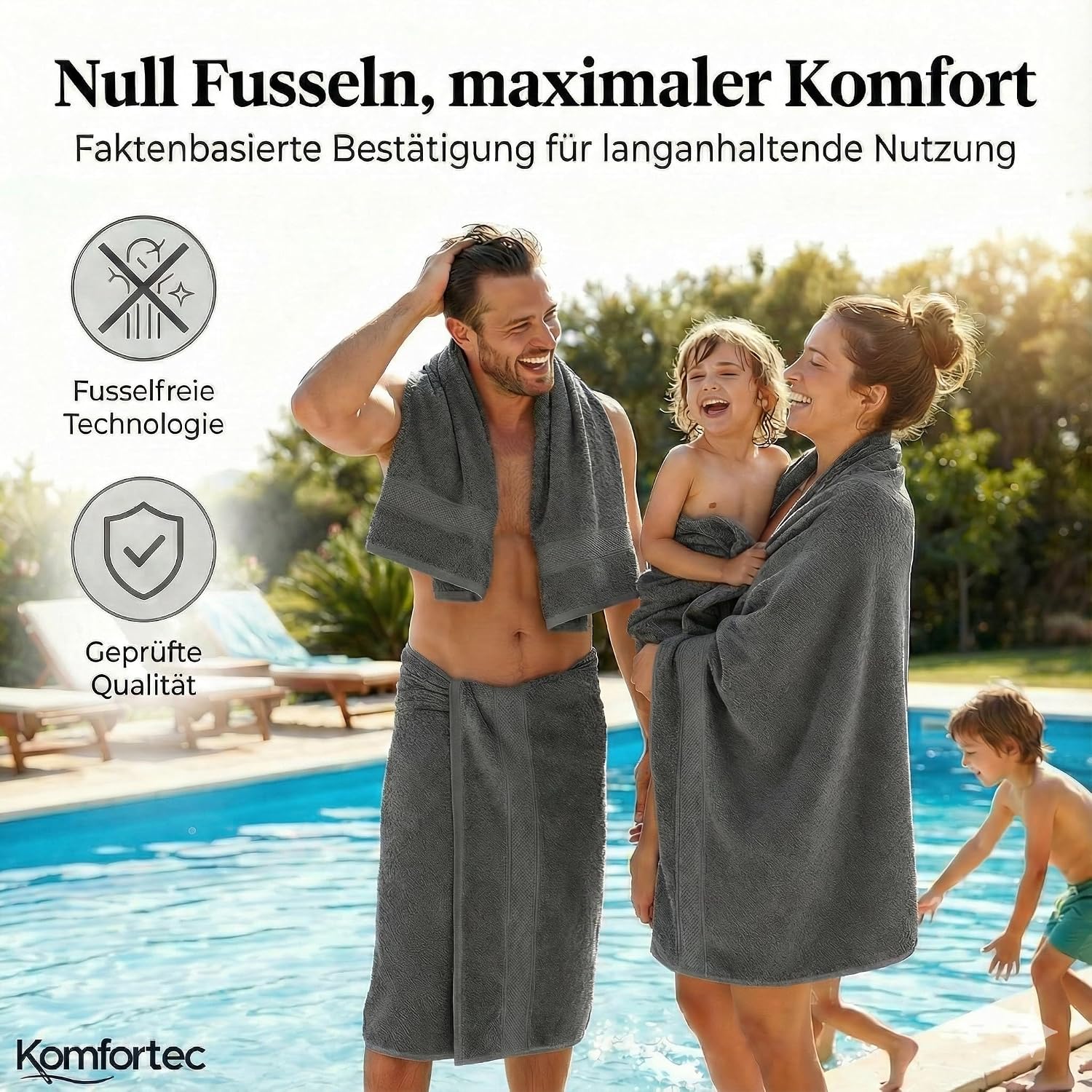 Thumbnail 6 de Komfortec 8er Handtücher Set (4 Badetücher 70x140 cm + 4 Handtücher 50x100 cm) aus 100% Baumwolle-Frottee in Anthrazit Grau