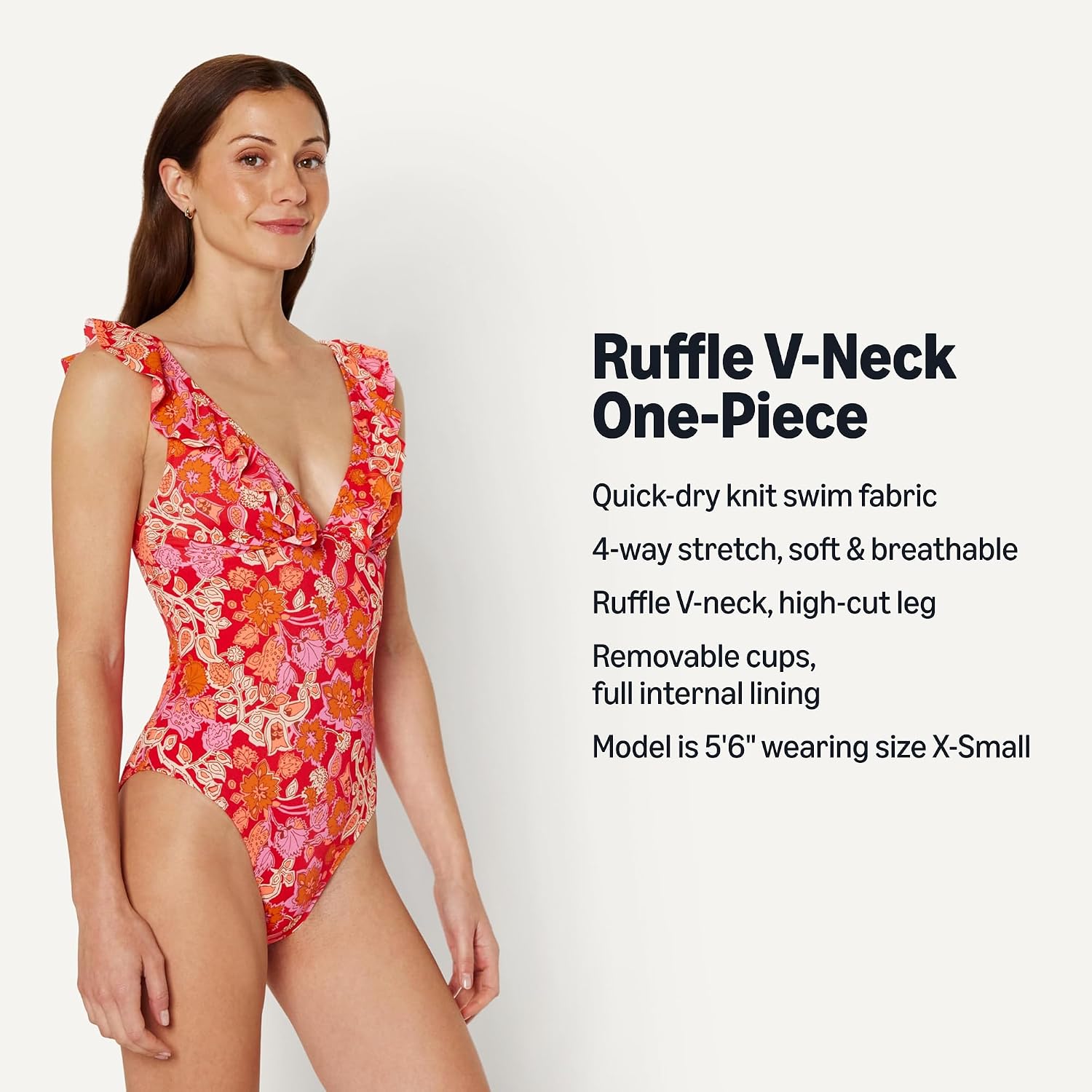 Detalle 2 de Amazon Essentials Women's Ruffle V-Neck One-Piece Swimsuit