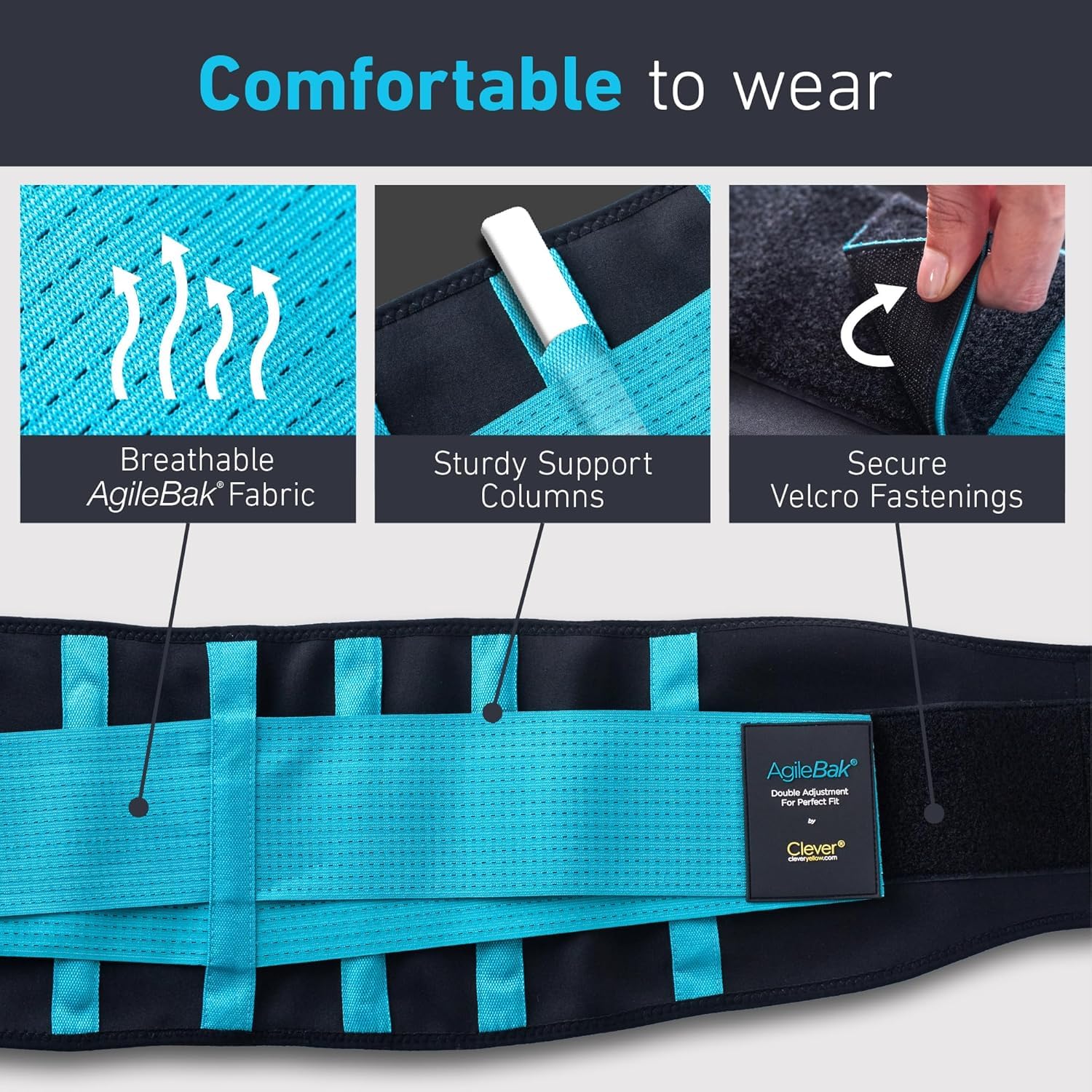 Detalle de Clever Yellow Premium Back Support Belt (Lumbar Support Brace) – Adjustable Neoprene Lower Back Support, Size L
