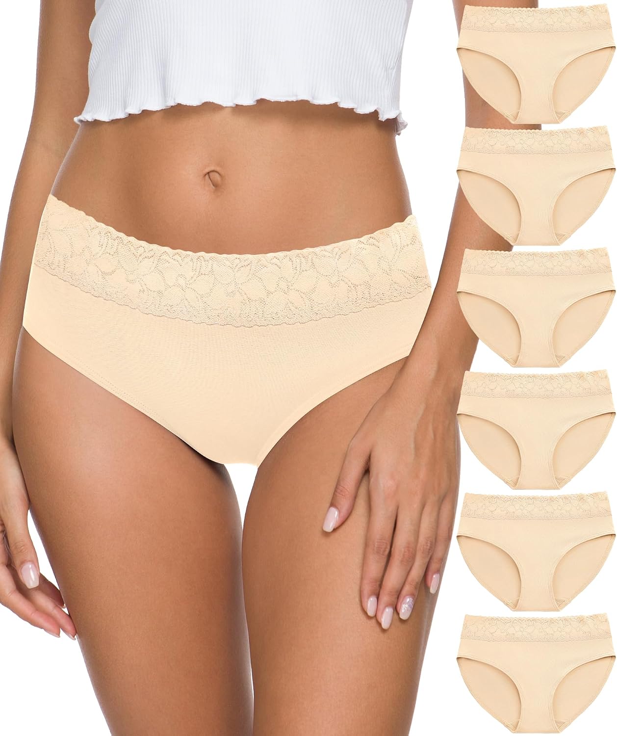 Thumbnail 6 de ALTHEANRAY Damen Unterhosen aus Baumwolle – Spitzenbesatz, 6er-Pack, atmungsaktiv und komfortabel