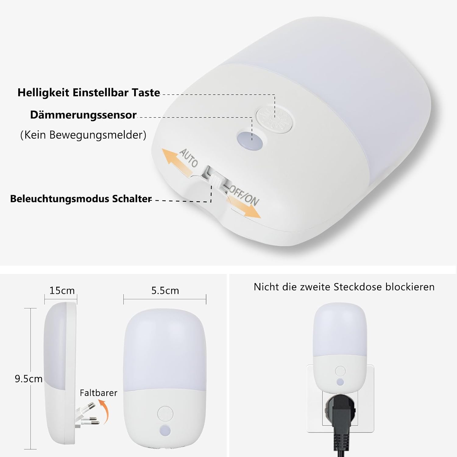 Detalle 2 de echosari Nachtlicht Steckdose 2700K