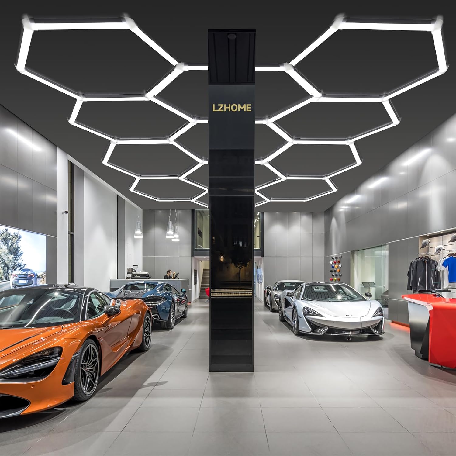 Detalle 2 de LZHOME CKD-83 Hexagon Garage LED Light, 5000K Natural White, 18-Grid Design