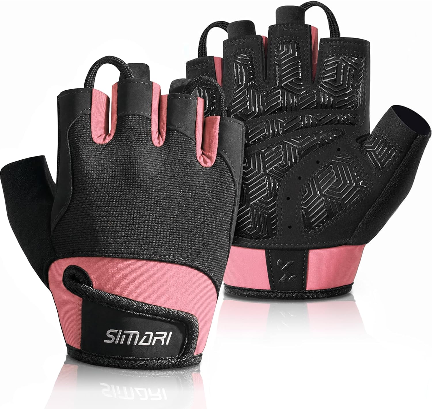 SIMARI Breathable Workout Gloves for Men & Women (Full Palm Protection, Anti-Slip), Black/Pink