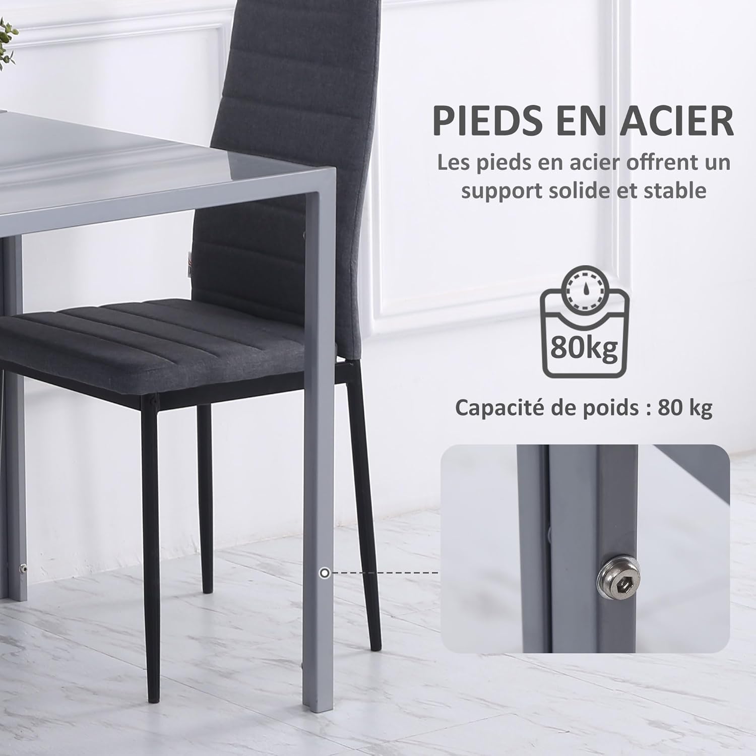 Thumbnail 4 de HOMCOM Table à Manger Carrée 75 cm – Verre trempé et piètement métal pour 2–4 personnes