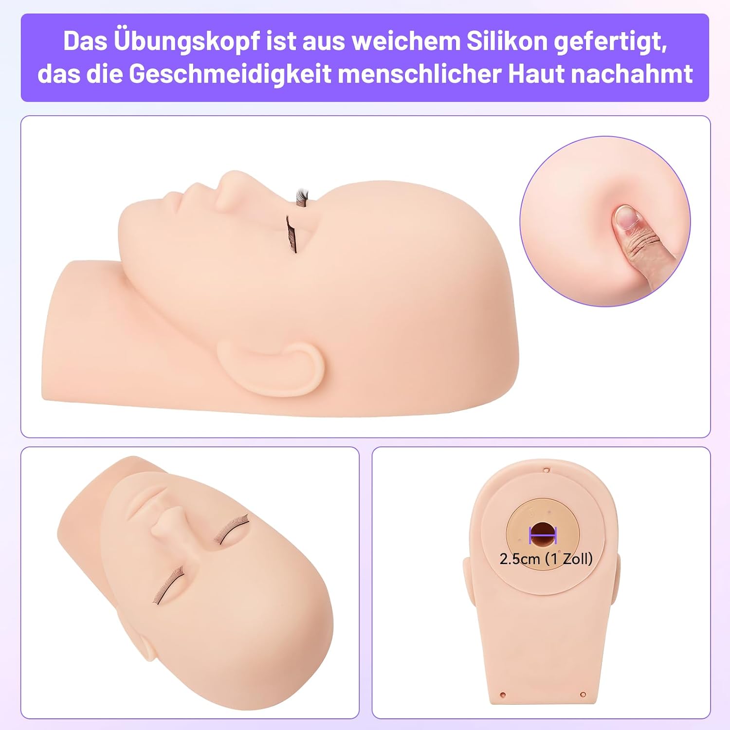 Detalle de TwoWin Wimpernverlängerungs Set mit Übungskopf (Starterset) – inkl. selbstklebender Wimpern und Pinzetten