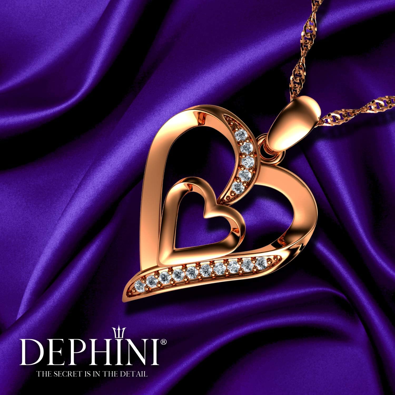 Detalle 1 de DEPHINI Doppel Herz Kette mit 925 Silber