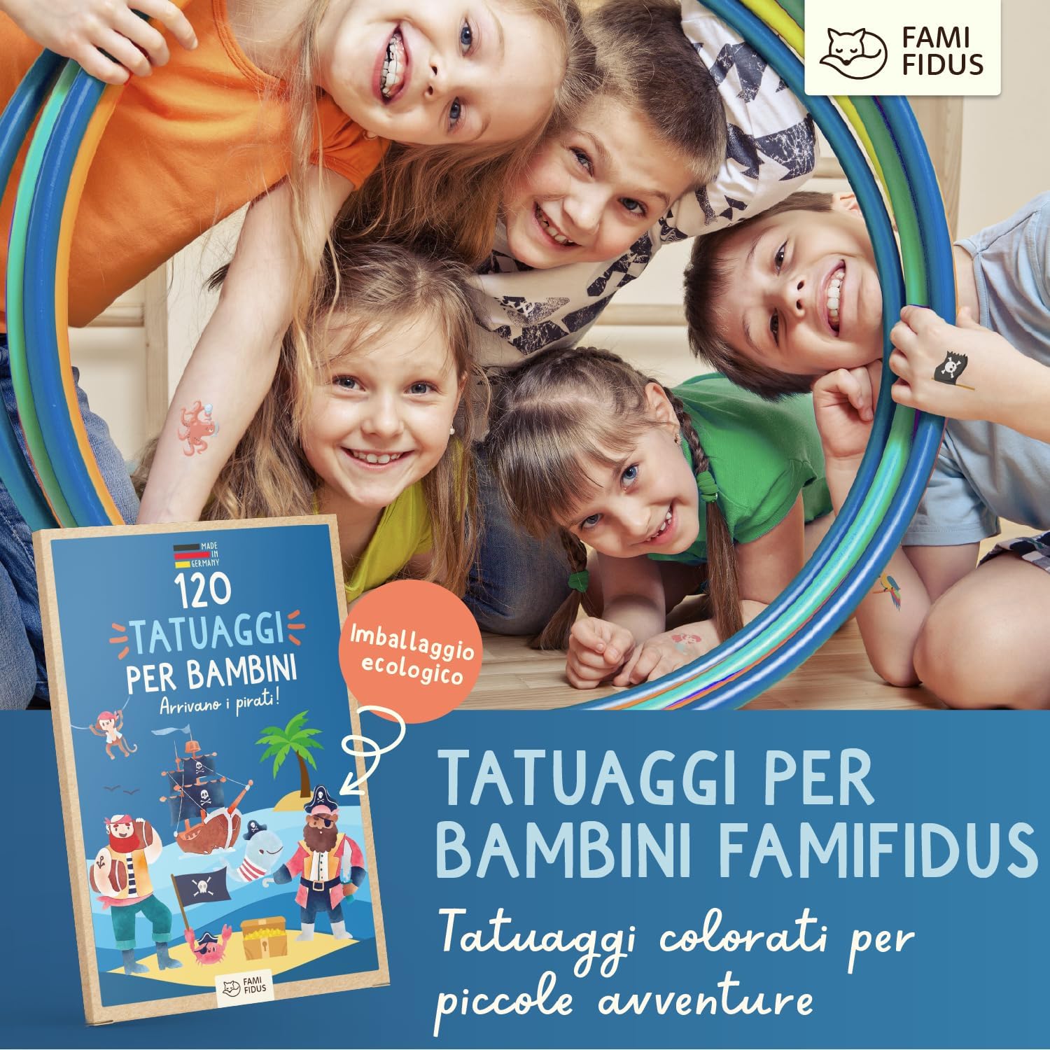 Thumbnail 6 de Famifidus 120 tatuaggi temporanei per bambini: set skin-friendly per feste, compleanni e scuole