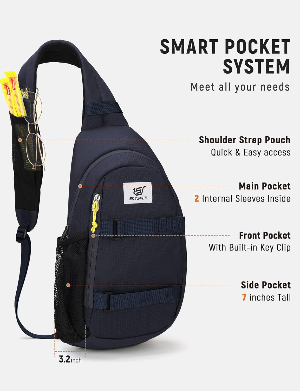 Detalle 2 de SKYSPER Brusttasche Herren Umhängetasche (Sling Bag) – klein, leicht & mit RFID-Schutz