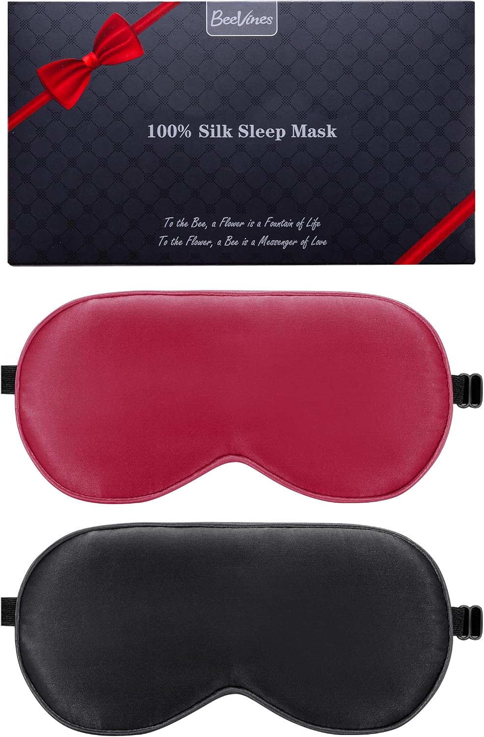 Detalle de BeeVines Seiden Schlafmaske 2er‑Pack 🎭