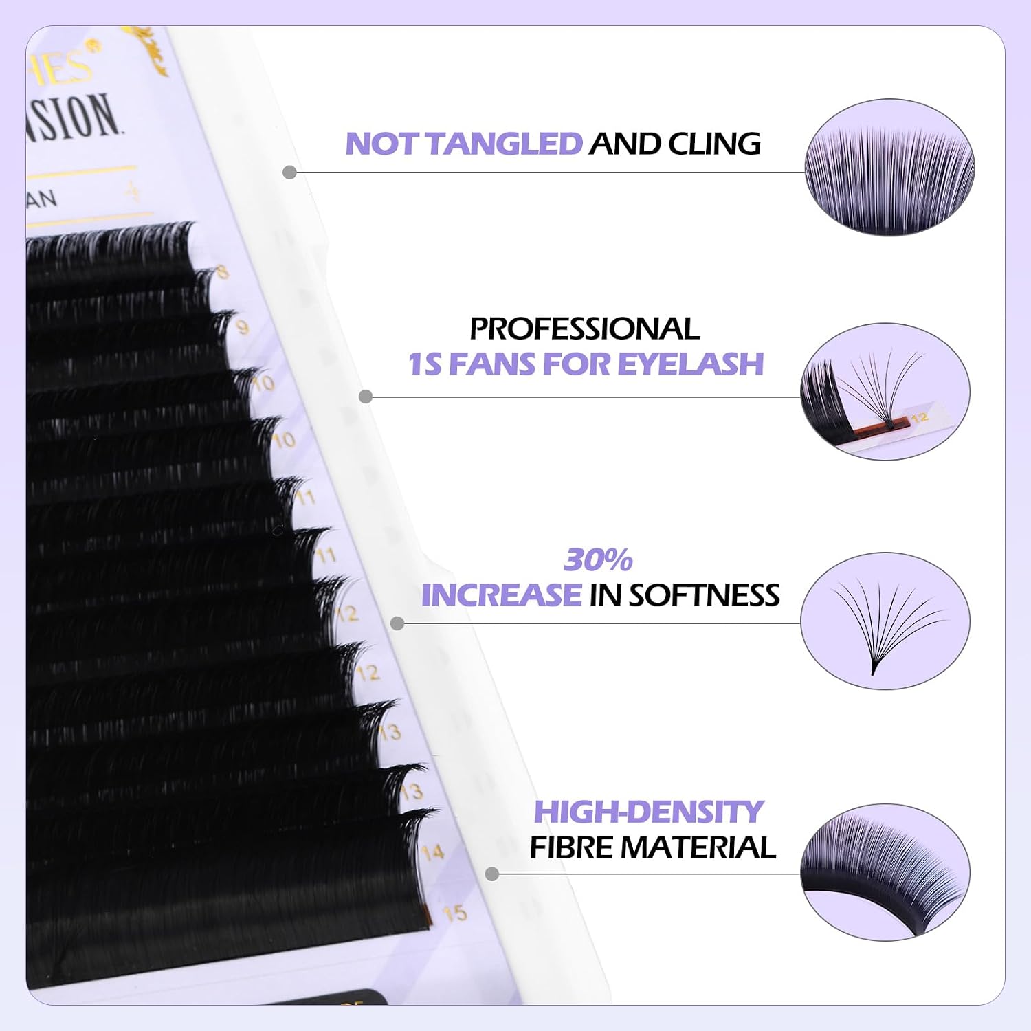 Detalle de Arison Lashes Easy Fan Lashes Wimpernverlängerung – 0,05 mm CC Curl, 8–15 mm gemischte Längen, matte Kunstfaser