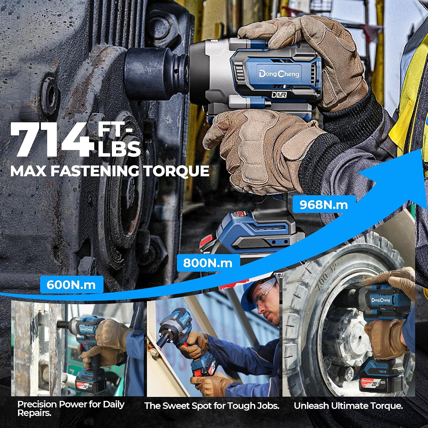 Detalle de Dong Cheng 20V Brushless Impact Wrench with 1700 N.m Torque and 2x5.0Ah Batteries