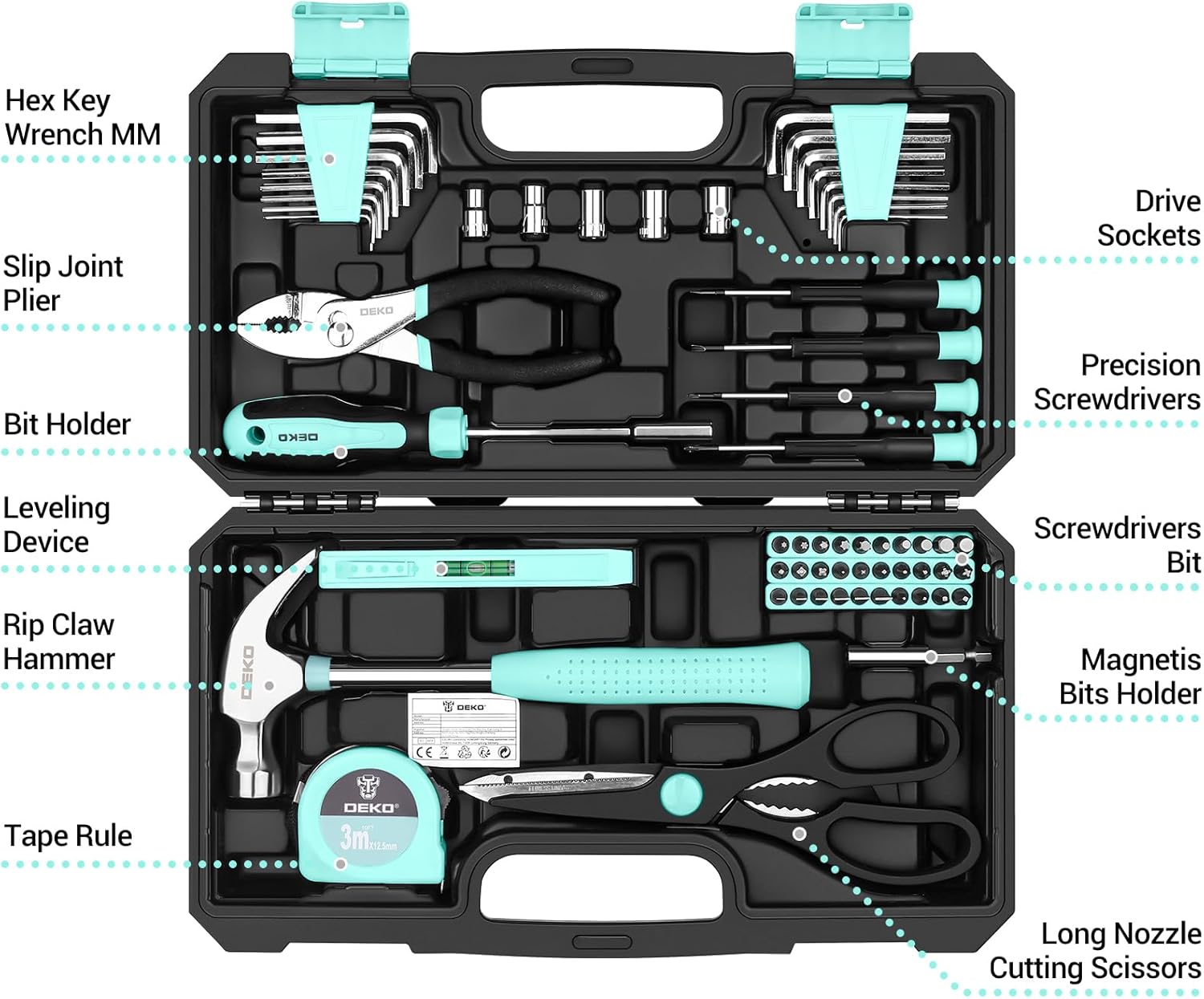 Thumbnail 1 de DEKO 62-Piece Tool Kit Tool Set in Moulded Plastic Box for Home Repair & DIY