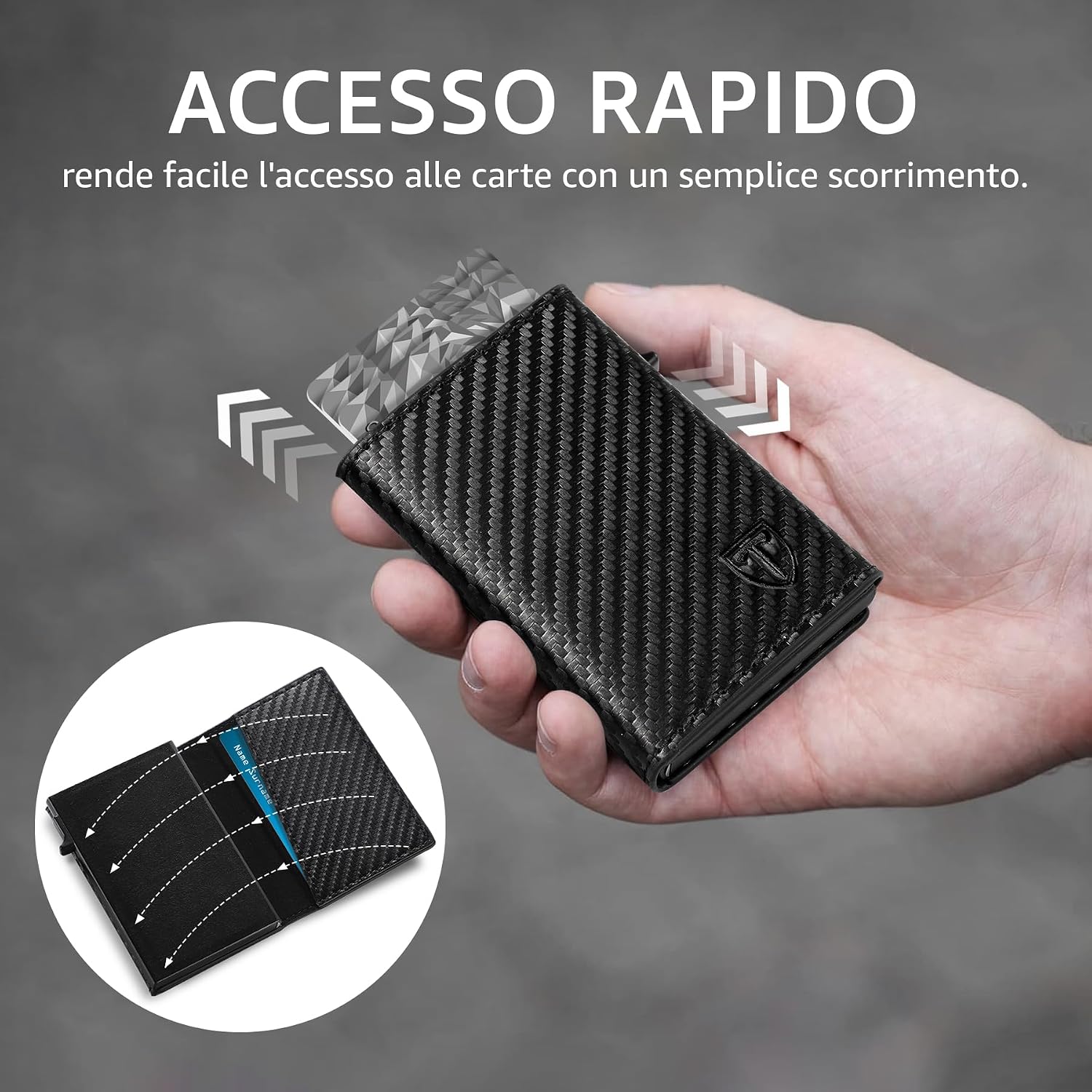 Detalle 2 de TENBST Portafoglio Slim con RFID Anticlonazione e Portamonete – Carbon Nero