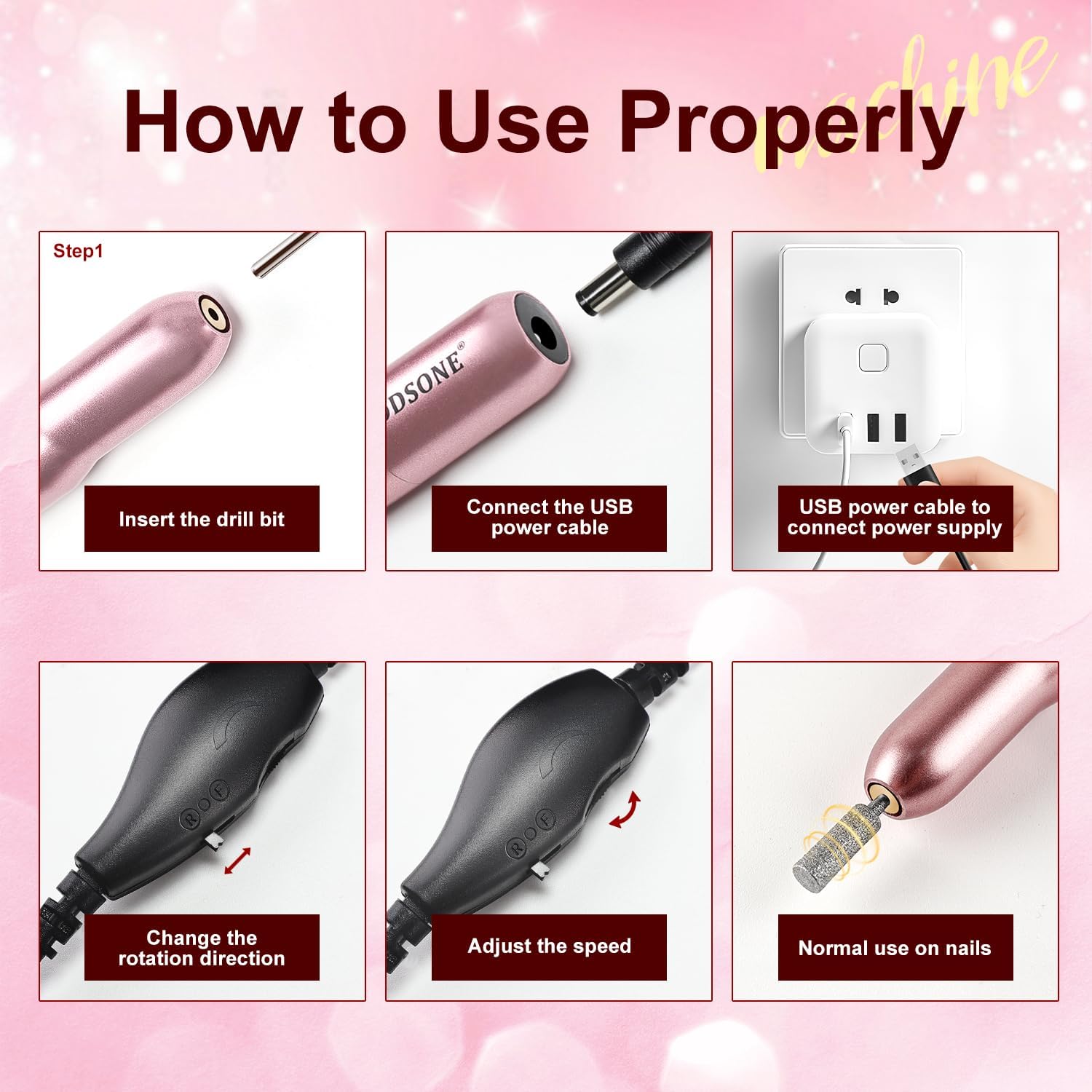 Thumbnail 6 de JODSONE fresa per unghie elettrica regolabile fino a 14.000 RPM con kit manicure e pedicure