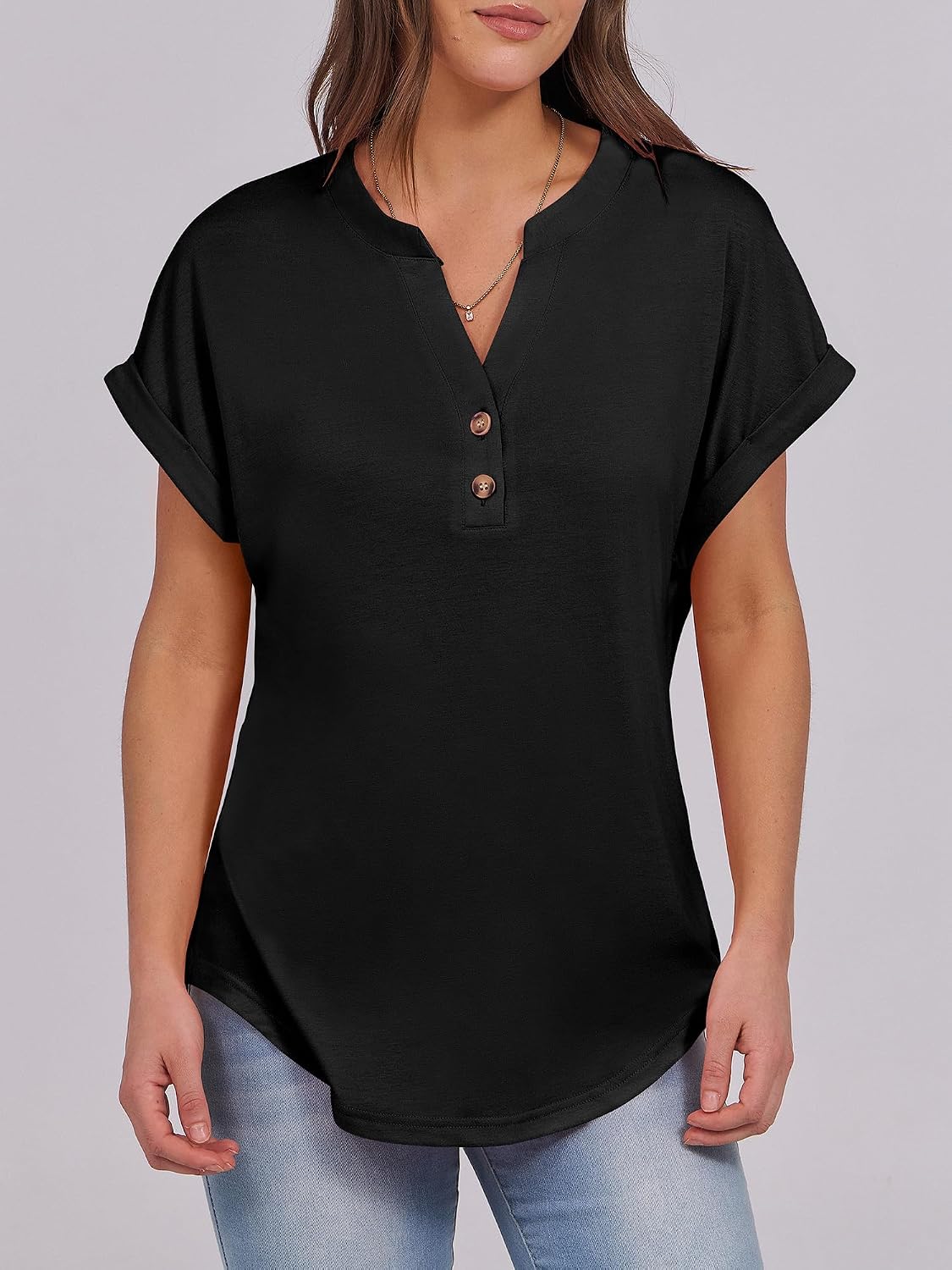 Detalle 2 de ANRABESS Womens Henley Short Sleeve Top