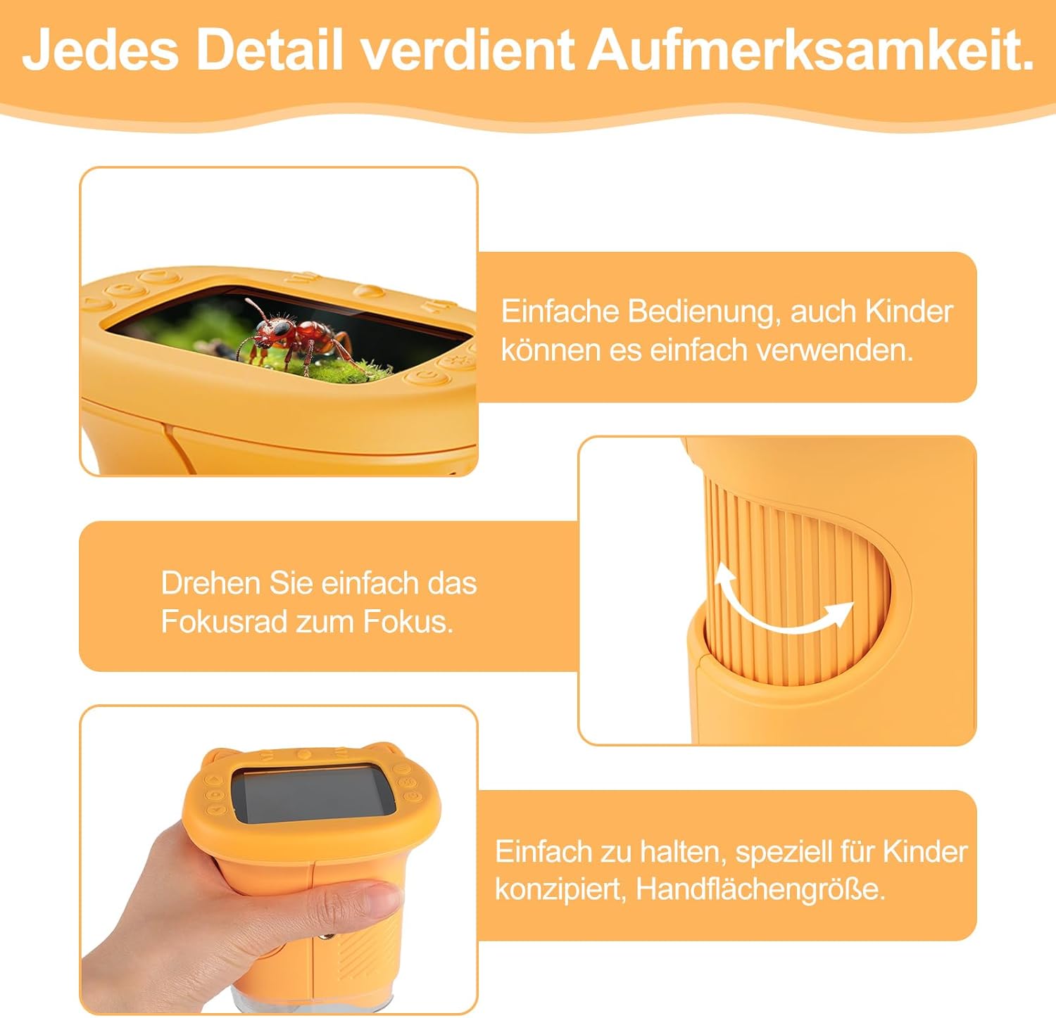 Thumbnail 1 de 1000x Mikroskop für Kinder (Handheld, digital) mit 2,0" IPS-Bildschirm, 2MP-Kamera & 600 mAh Akku