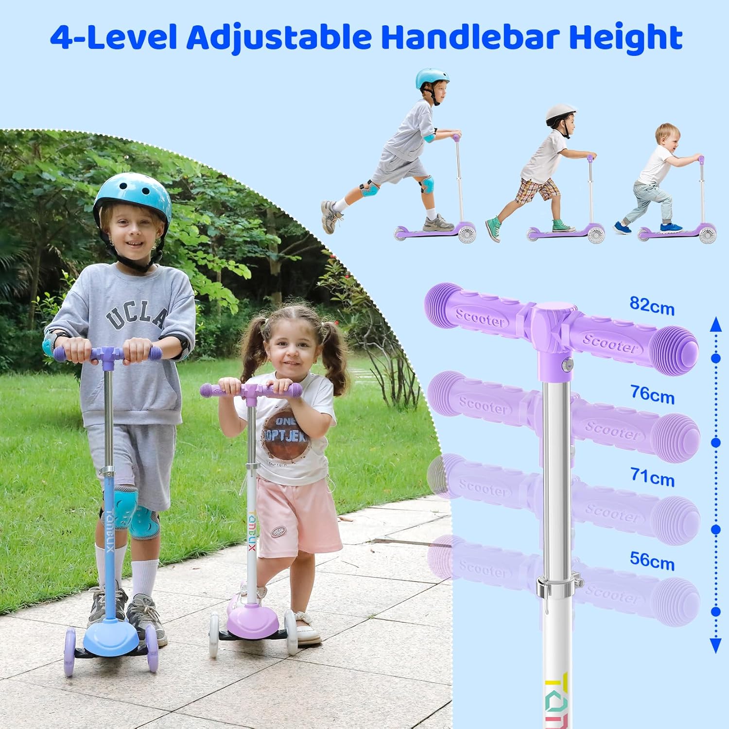 Thumbnail 3 de TONBUX Kids 3-Wheel Scooter (Ages 3–8) with Light-Up Wheels & Adjustable 4-Level Height