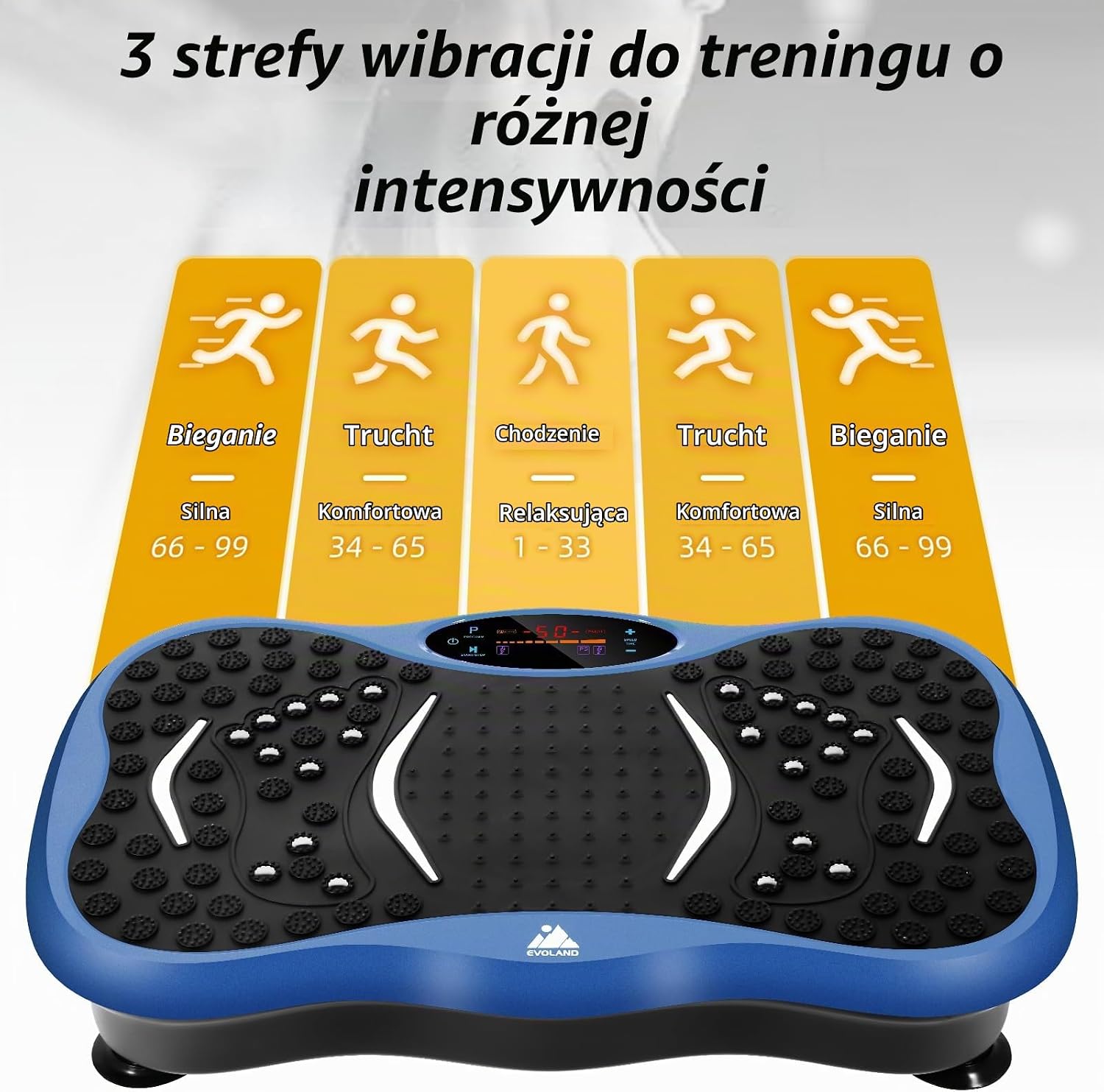 Detalle 2 de EVOLAND płyta wibracyjna z 5 programami, 99 poziomami i głośnikiem Bluetooth