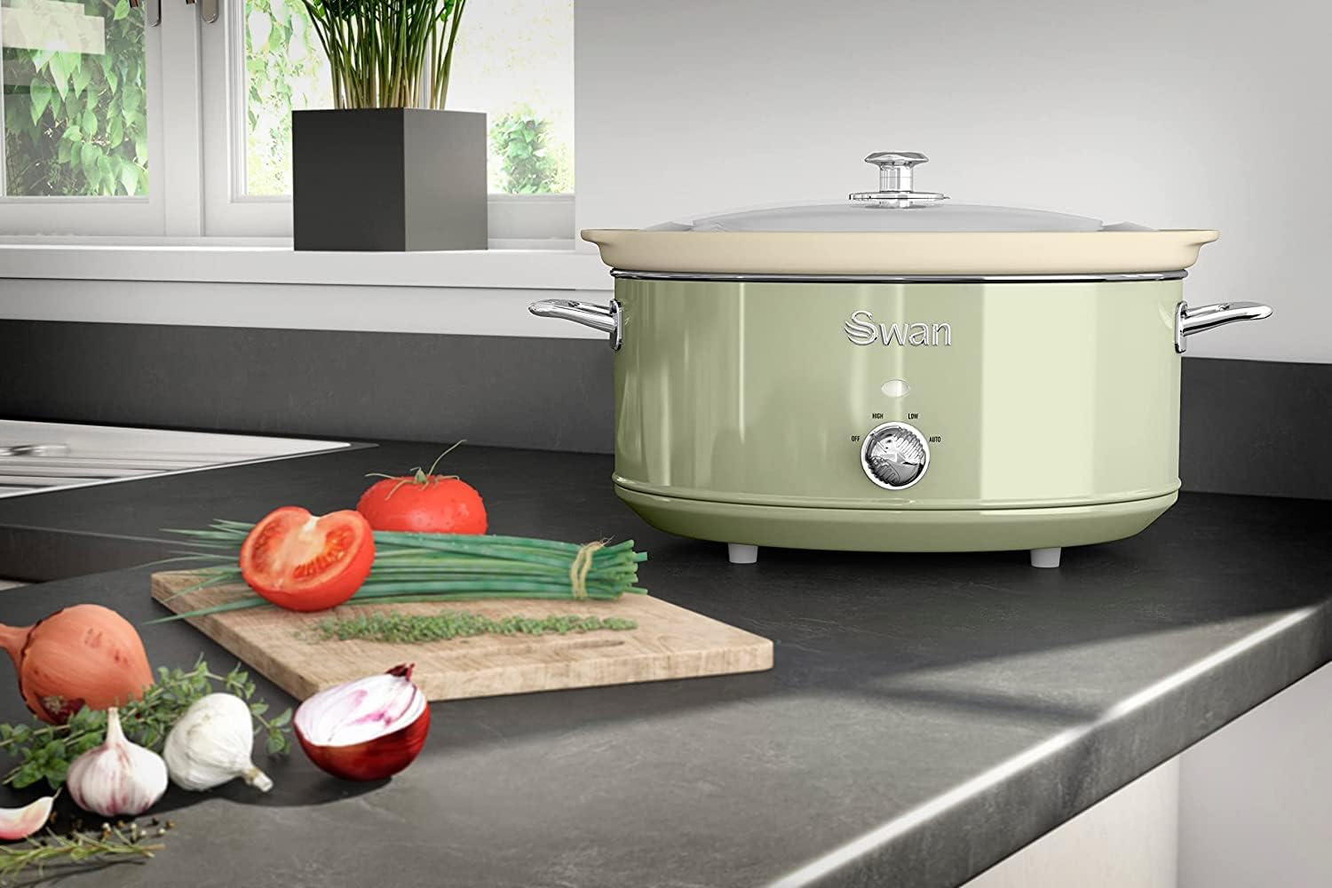 Detalle de Swan Retro SF17031GNEU – wolnowar 6,5 l, ceramiczny garnek, 3 temperatury