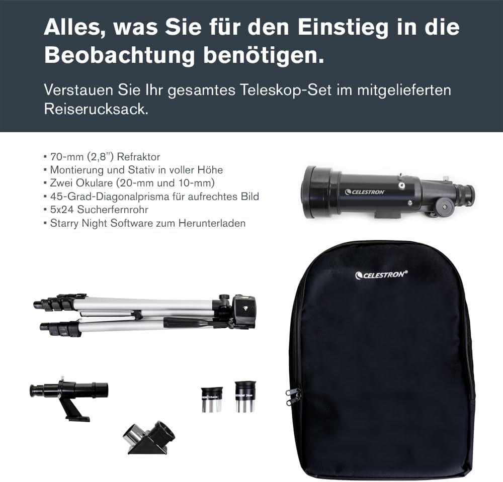 Thumbnail 2 de Celestron Travel Scope 70 (21035) Refraktor-Kit mit Rucksack – tragbares Einsteiger-Teleskop