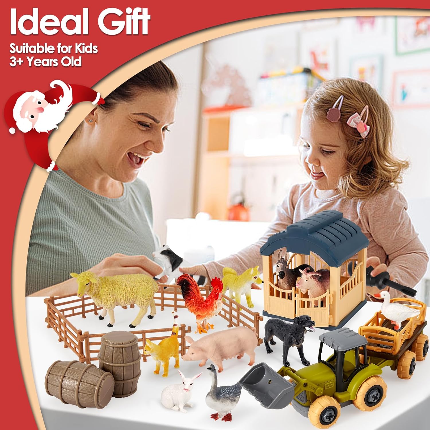 Detalle 2 de BUYGER Farm Animals Toys Set for 3–5 Year Olds: 12 Pieces Farm Animals & Take-Apart Truck