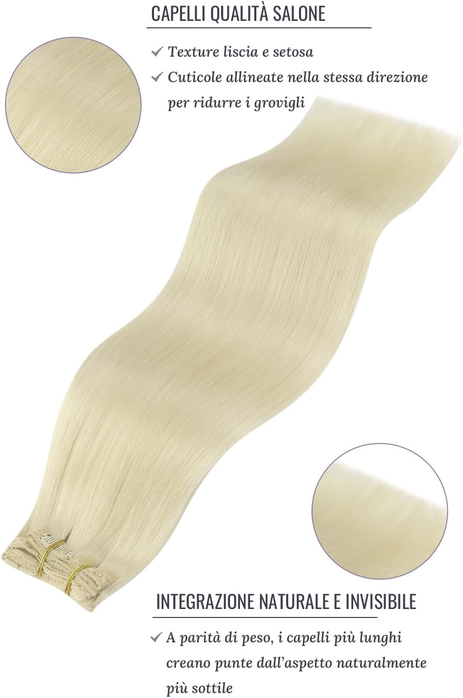 Thumbnail 2 de Fshine Extension Clip Capelli Veri 35.5 cm | 7 pezzi, 120 g, Bionda Bianca – Estensione Naturale con Clip