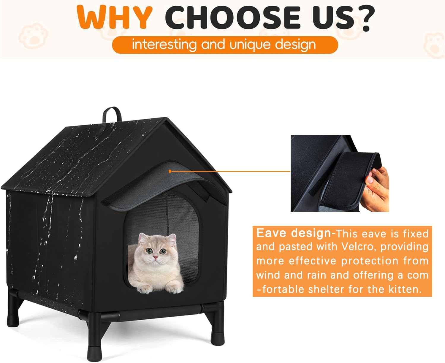 Detalle 2 de Waterproof insulated cat house with detachable eaves (L, Black) for indoor and outdoor cats